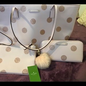 NWT Kate Spade Pink Haven Large Tote , Wallet, Cosmetic Bag & Key Chain